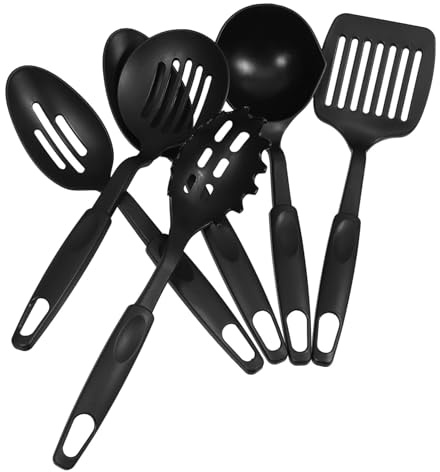 LABRIMP Set Utensili da Cucina 6 Pezzi in Nylon Nero Resistenti al Calore e Lavabili in Lavastoviglie, Mestoli Versatili per Cucina Domestica
