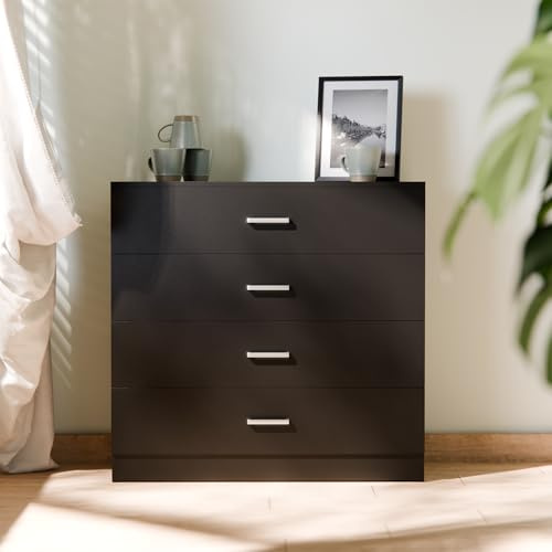 Lexonelec White Chest of Drawers, 4&5 Drawer Bedroom Storage Cabinet with Metal Handles & Smooth Runners, Anti-Bowing Reinforced Frame, Durable MDF & Chipboard Modern Furniture Unit (Black((4 Drawer))