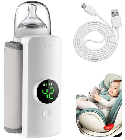 BIZOI Flaschenwärmer Baby Unterwegs, 6000 MAh Tragbarer Flaschenwärmer Baby mit 6 Temperatur, Kabelloser Tragbarer Säuglingsmilchwärmer, LED-Anzeige Bottle Warmer Portable fur Travel