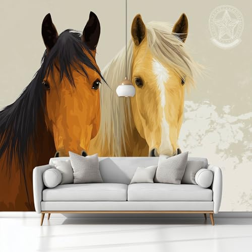 Fotomural Papel Pintado para Pared Animales Caballos Marrón, Art Papel Tapiz Fotográfico Mural 250x175 cm Moderna Decoración De Pared Sala Cuarto Oficina Salón