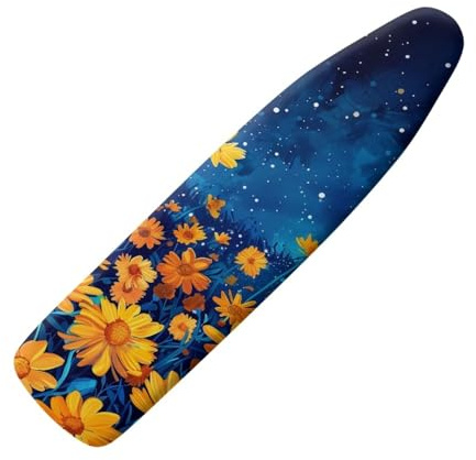 Copriasse da Stiro Fiori Gialli Blu Fodera Copri Ferro da Stiro Riflettente al Calore per Stiratura Rapida Mollettone Copertura Copri Asse da Stiro Universale Montaggio Facile 120x40cm
