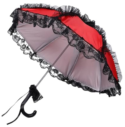 Hohopeti Rotes Spitzen-parasol für Braut Romantischer Hochzeitsschirm mit Kunstvoller Spitze Tragbarer Sonnenschutz für Braut und Partydeko für Fotografie und Freiluftzeremonien