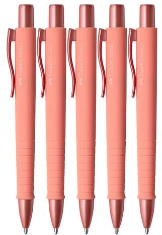 Faber-Castell - Kugelschreiber Poly Ball Urban Coral, 5 Stück | Auswechselbare XB Mine, dokumentenecht, ergonomische Dreikantform für komfortables Schreiben