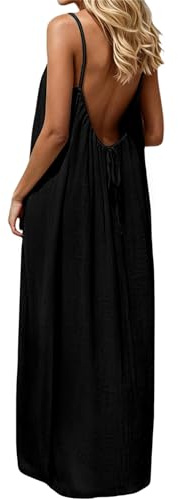 Hello MrLin Summer Dresses for Women UK Sleeveless Maxi Backless Cami Dress Elegant Casual Holiday Spaghetti Strap Flowy Beach Dress
