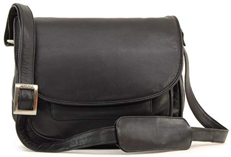 VISCONTI - Sac Bandoulière Femme Cuir - Sac à Main à Rabat - Sac Porté Croisé Moyen - Bandoulière Réglable - Multipoches - 2195 ATLANTIC - Noir