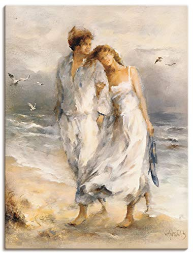 ARTLAND Wanddeko Leinwand Bilder Wandbild Paar Liebespaar Strand Meer Küste Maritim Düne Landhaus Malerei Kunst K8AV