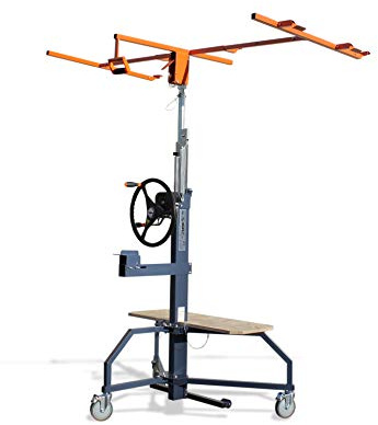 Edma - EDMAPLAC 450 Lève Plaque à Crémaillère - Assistance Visseuse - 3 Roues de Ø 125 x 32 mm - Ergonomique avec Poignée Bi-matière - Plateforme en Bois Amovible Incluse - 60 kg