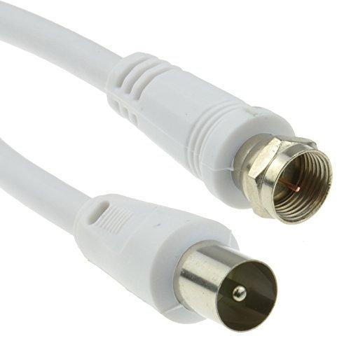 kenable Coaxial Satellite to TV Aerial Cable F type Plug to RF Fly Lead RG59 1m White [1 metres]