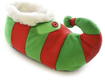 Universal Textiles Childrens/Kids Big Boys Striped Elf Design Novelty Christmas Slippers (US Child 10-11) (Green/Red/White)