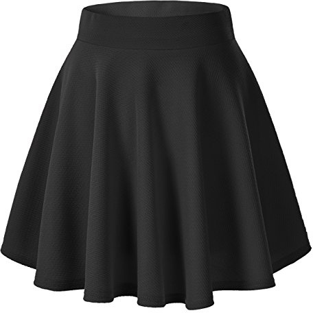 Urban GoCo Femmes R¨¦tro Jupe Basique Pliss¨¦e Patineuse Fille Elastique Court Midi Jupe (S, Noir)