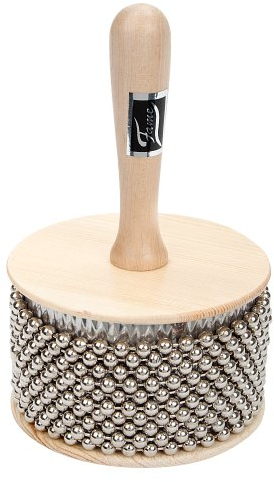 Fame Standard Cabasa 4, 11cm, Hochwertiger Holz-Shaker, Naturfarbe, Rostfreier Stahlzylinder, Stahlkugelketten, Robust, Handlich, 3 Jahre Garantie, 30 Tage Rückgaberecht