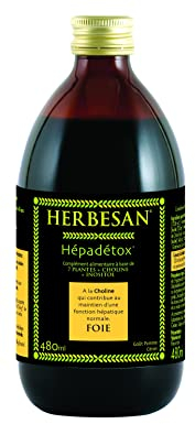 HERBESAN®-HÉPADETOX - Bien-être du foie -Excès alimentaire- Complexe de 6 plantes -Bouteille en verre de 480 ml