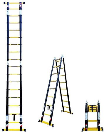 ESCABEAU-ÉCHELLE TÉLESCOPIQUE WOERTHER Double Fonctions / 5M60-2M80 /avec Housse/MODÈLE GRAFITEK, en Graphite ET Aluminium 7175T6 / avec Doubles Barres STABILISATRICES/Garantie 5 Ans