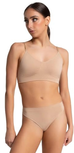 Capezio Women's Seamless Clear Back Bra, Nude, Large