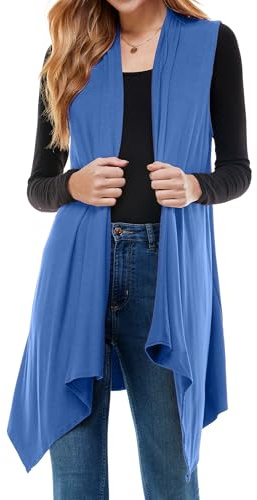 Azules Sleeveless Cardigan for Women, Soft Lightweight Duster Open Front Sleeveless Long Cardigan Vest, Indigo Blue, XL