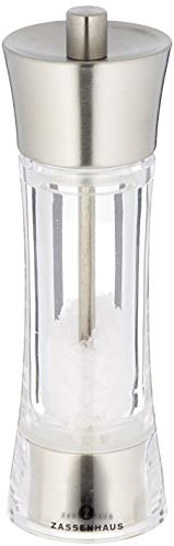 Zassenhaus Salzmühle Aachen aus Edelstahl und Acryl in der Farbe Silber-Transparent 18cm, Maße: 5,8cm x 5,8cm x 18cm, 035315
