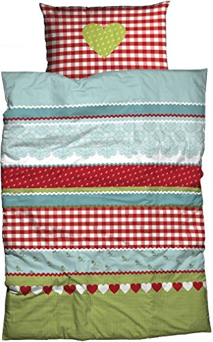 CASATEX Bettwäsche Herz-Karo Renforcé rot-grün Größe 1x 135x200 cm + 1x 80x80 cm