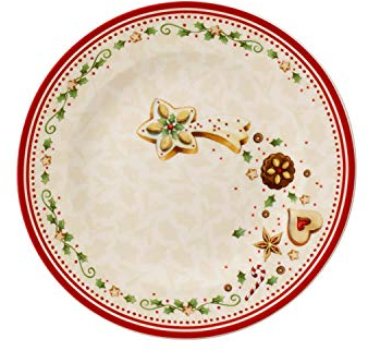 Villeroy & Boch Winter Bakery Delight Assiette petit-déjeuner Étoile filante, 21,5 cm, Porcelaine Premium, Blanc/Rouge/Beige