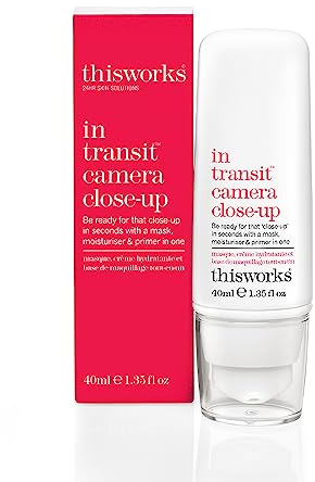 This Works In Transit Camera Close-Up, 40 ml - Hydrating Primer for a Long-Lasting and Flawless Finish to Make Up - 3 in 1 Face Moisturiser, Mask and Primer with Vitamin C and Hyaluronic Acid