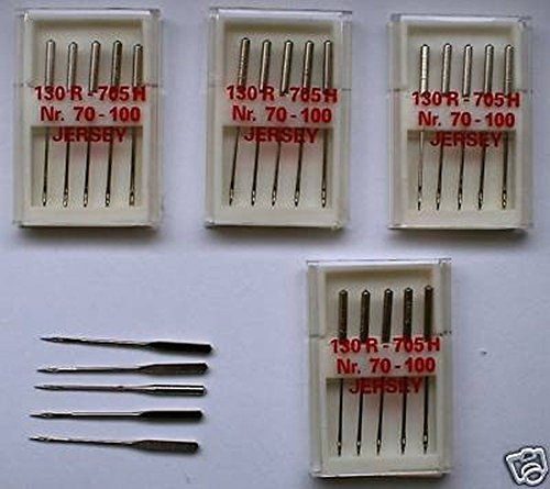 Telliswelt Nähmaschinennadeln Jersey 130/705, 25 Stück (5x5 Nadeln) | Nähmaschinennadeln Jersey: Kugelspitze für Jersey- und Strickstoffe. Passt für die meisten Haushaltsnähmaschinen (130/705).