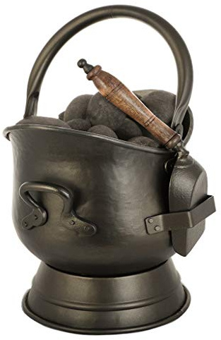 Coal Bucket Scuttle Kindling Log Basket Fireside Bucket with Shovel | Recycled Metal, Cast Iron, Bronze Finish, Coal Scuttle, Fireside Storage, Footed Base, Carrying Handle