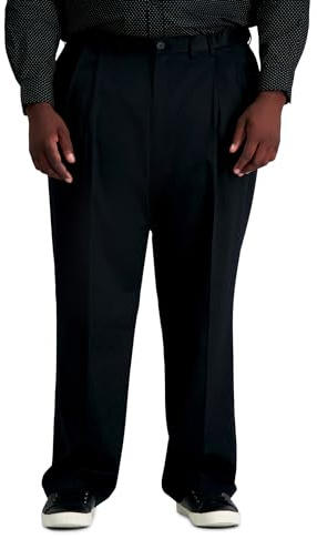 Haggar Men's Premium No Iron Khaki Classic Fit Pleat Front Casual Pant (Regular and Big & Tall Sizes), Black, 38W x 32L