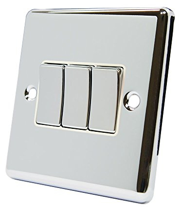 AET CPC3GSWIWC Polished Chrome Classical White Insert Metal Rocker Switch-10 Amp Triple 3 Gang 2 Way Light Switch