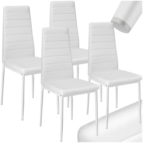 tectake® Lot de 4 Chaises de Salle à Manger Moderne Chaise Ergonomique Rembourrée Confortable Chaise Design en Cuir synthétique Meuble Salon avec Pieds en Acier pour Salon, Coiffeuse, Chambre