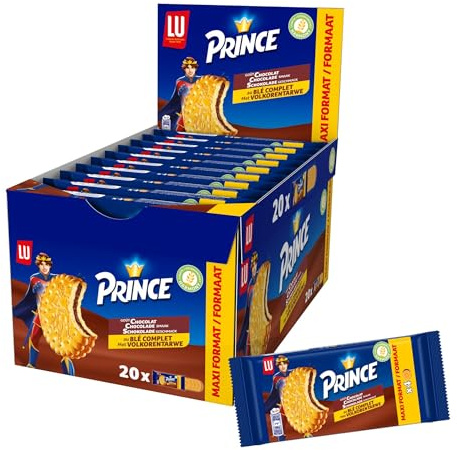 LU - Prince - Biscuits Au Blé Complet Fourrés Goût Chocolat - Idéal Goûter, Snack - Présentoir de 20 Sachets de 4 Biscuits | 20 Sachets individuels de 4 biscuits | Fourrés au chocolat fondant, source de fibres | Idéal pour le goûter