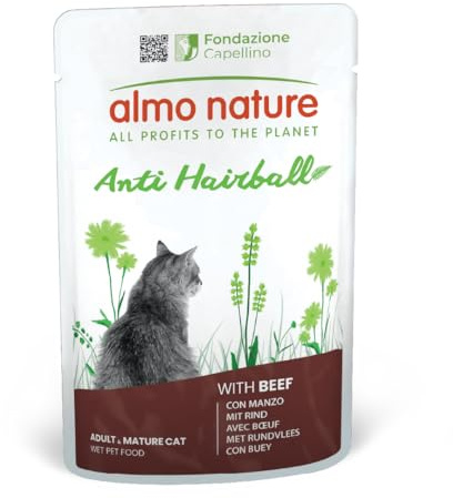Almo Nature Functional - Anti Hairball - Comida Húmeda para Gatos Adultos y Mayores - con Res - Contrarresta la Formación de Bolas de Pelo - 70g (Paquete de 30)