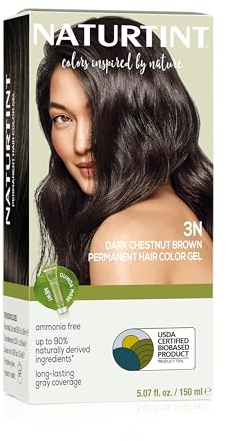 Naturtint Permanent Hair Colour Gel 3N Dark Chestnut Brown, Plant Enriched, Biobased, Ammonia Free, Long Lasting Grey Coverage and Radiant Colour, Nourishment and Protection