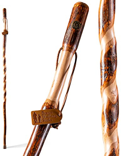 Brazos Rustic Wood Walking Stick, Twisted Hickory, Traditional Style Handle, for Men & Women, Made in the USA, 58
