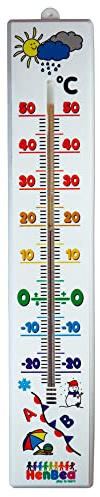 Henbea Nuestro Termometro Infantil Pared Alcohol (no mercurio) Medidor Temperatura Ambiente apto Exteriores 20 a 80 Celsius Azul/FRIO Rojo/CALOR 8 x 42,5 cms (806)