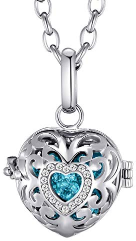Morella Collar ángel de la Guarda de Acero Inoxidable 70 cm con Colgante Amor-corazón y Bola de resonancia de circonita de Color Turquesa Ø 16 mm para Damas en Bolsa para Joyas