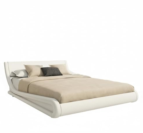MB Muebles Bonitos | Cama de Matrimonio Alessia para Colchón de 135x190 cm | Somier de Láminas | Estructura de Madera tapizada en Polipiel | Color Blanco