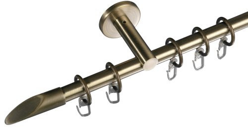 JalousieCrew Gardinenstange 16 mm Stilgarnitur Innenlaufschiene Vorhangstange Farbe Messing antik - 1-läufig - 120-240 cm (240 cm)