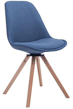 CLP Retrostuhl Troyes Rund Mit Stoffbezug Und Hochwertiger Polsterung I Drehbarer Stuhl Mit Schalensitz Und Massiven Holzbeinen, Farbe:blau, Gestell Farbe:Natur