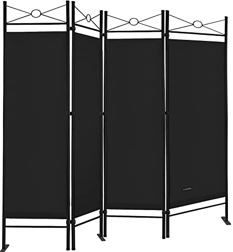 CASARIA® Lucca Folding Room Divider Partition Screen 180 x 163cm | Freestanding Flexible 4 Panel Privacy Wall | Foldable Stable Bedroom Office | Black