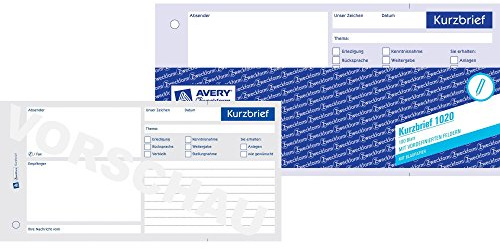 10x Avery Zweckform 1020 Formularbuch Kurzbrief 1/3 A4 100 Blatt