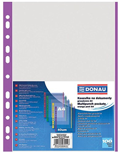 Danubio 1774100pl de 23 Fundas, PP, A4, granulada, 40μm, margen, 100 unidades, color morado