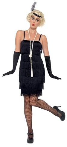 Smiffys Costume jeune fille délurée années 20, Noir, avec robe courte, bandeau et gants Halloween