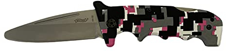 Walther Junior Knife Kindermesser Taschenmesser mit Gürtelholster für Camping Messer, camo - pink
