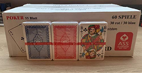 ASS Altenburger Spielkarten ASS Altenburger Cards Karten in Profiqualität für Rommé, Canasta, Bridge, Poker oder Skat, 8 Spieledecks à 55 Karten rot/blau