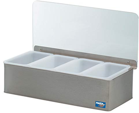 PIAZZA Portacondimenti con 4 Contenitori Rimovibili - Colore Grigio - in Acciaio Inox - Dimensione 30 x 14 x 9cm - Dispenser Portaspezie Per Tutti i Tipi di Cibo, Spezie, Condimenti