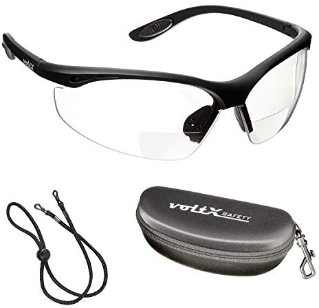 voltX CONSTRUCTOR, Bifocal Safety Glasses, +2.5 Clear Lens & Cord & Case | UKCA & CE EN166F Certified, Clear Polycarbonate Lens, UV400 Anti-Fog, Includes Safety Cord, With or Without Rigid Case