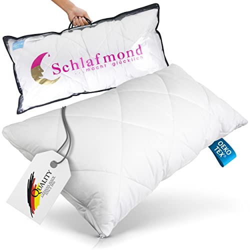 Schlafmond Medicus Clean Kopfkissen 40 x 80 cm - Allergiker Kissen mit Hohlfaserkugel Kissenfüllung – Baumwoll Steppkissen 40x80 – Waschbar bis 95 Grad - Made in Germany