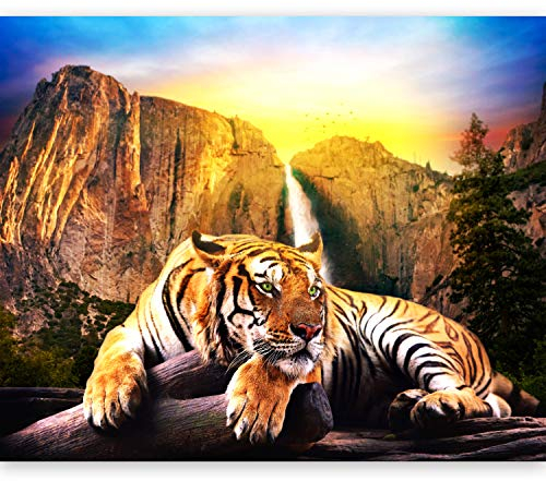 Fototapete - Tapete Tiger 250x193cm - Foto Tapete Schlafzimmer Wohnzimmer Moderne Vliestapete XXL Wandtapete Motivtapeten 3d Effekt Wand Dekoration - Tiere Landschaft Natur Gebirge Wasserfall