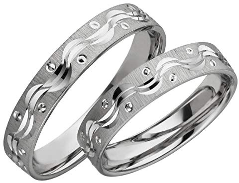JC Trauringe 925er Sterling Silber Paar-Preis I Ehe-Ringe mit gratis Gravur I Verlobungsringe 4 mm breit mit Etui-Box mit seltenem Design I Herren-Ring & Damen-Ring ohne Stein I Gr. 48 bis 72 I S005