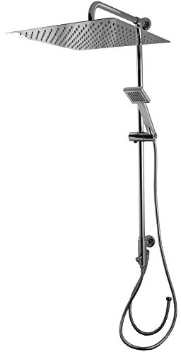 PaulGurkes Aufputz Regendusche Brausegarnitur eckig 40cm XXL Dusch Set Komplettdusche Duschset Aufputzmontage Nachrüsten Duschsäule Dusche eckiges Design Komfortdusche Luxus Duschsystem Regendusche