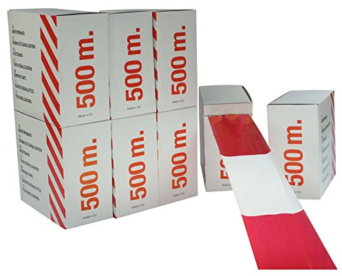 BauSupermarkt24 1 Rolle 500 Meter Absperrband Warnband Flatterband 500m lang 80mm breit rot/weiß doppelseitig geblock rot Weiss im Abrollkarton für Ihre Veranstaltung Gefahrenstelle Baustelle